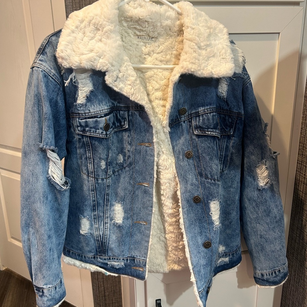 Machine nouvelle mode Fur distress denim Jacket